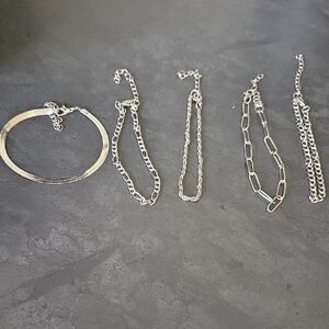 Silver Tone Women's Chain Bracelet - Set of 5